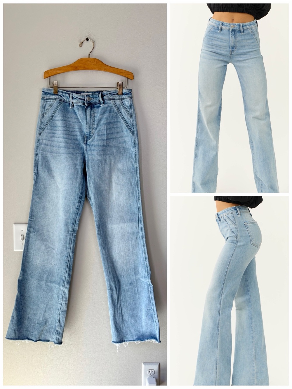 Kancan Light Wash Ultra High Rise Flare Jeans *Self-Cut Hems*